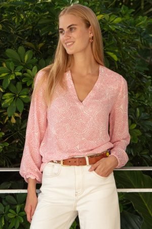 Clea Viscose Crinkle Blouse | Circle White/Pink