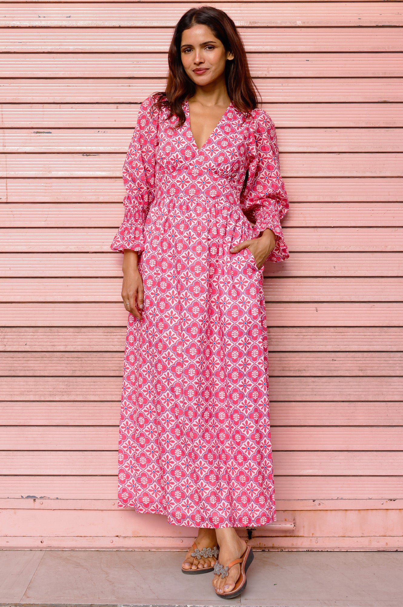 Chloe Organic Cotton Dress | Pink/White - Image 3