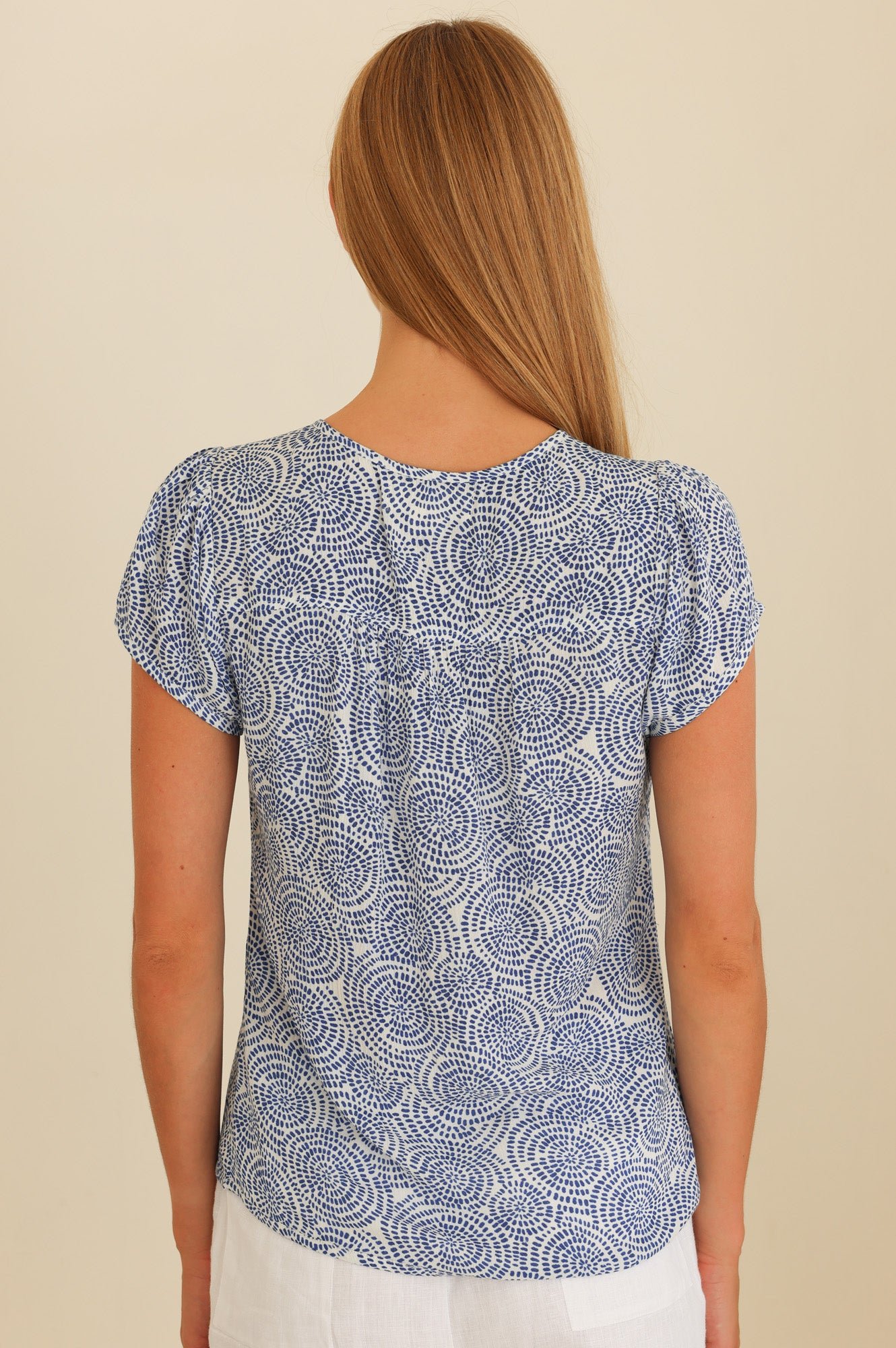 Lisbon Viscose Crinkle Blouse | Circle White/Blue - Image 5