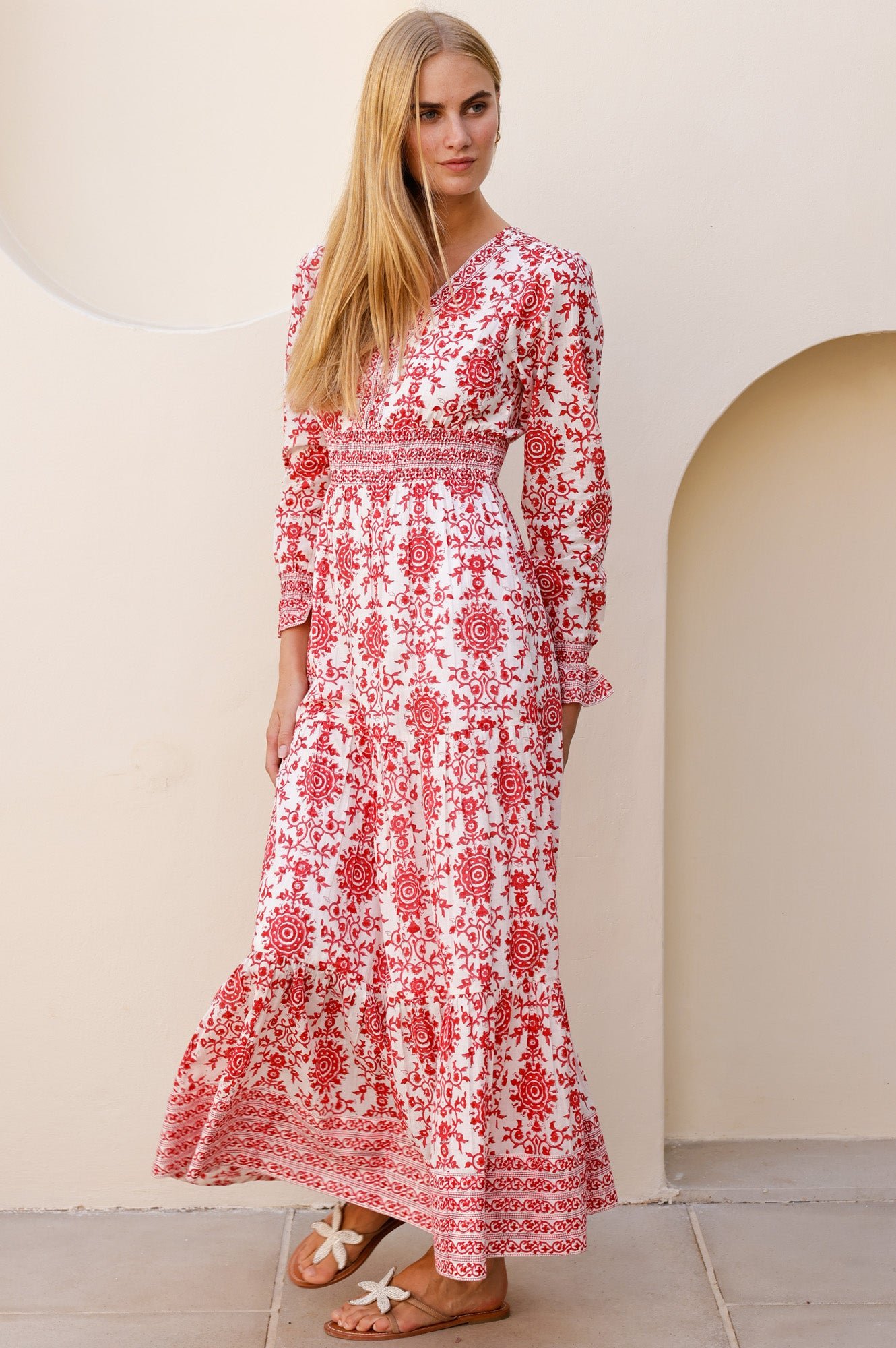 Billie Block Print Organic Cotton Dress | Red/White - Image 5