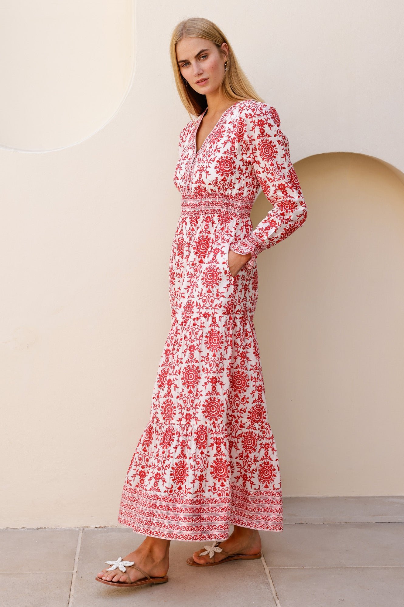 Billie Block Print Organic Cotton Dress | Red/White