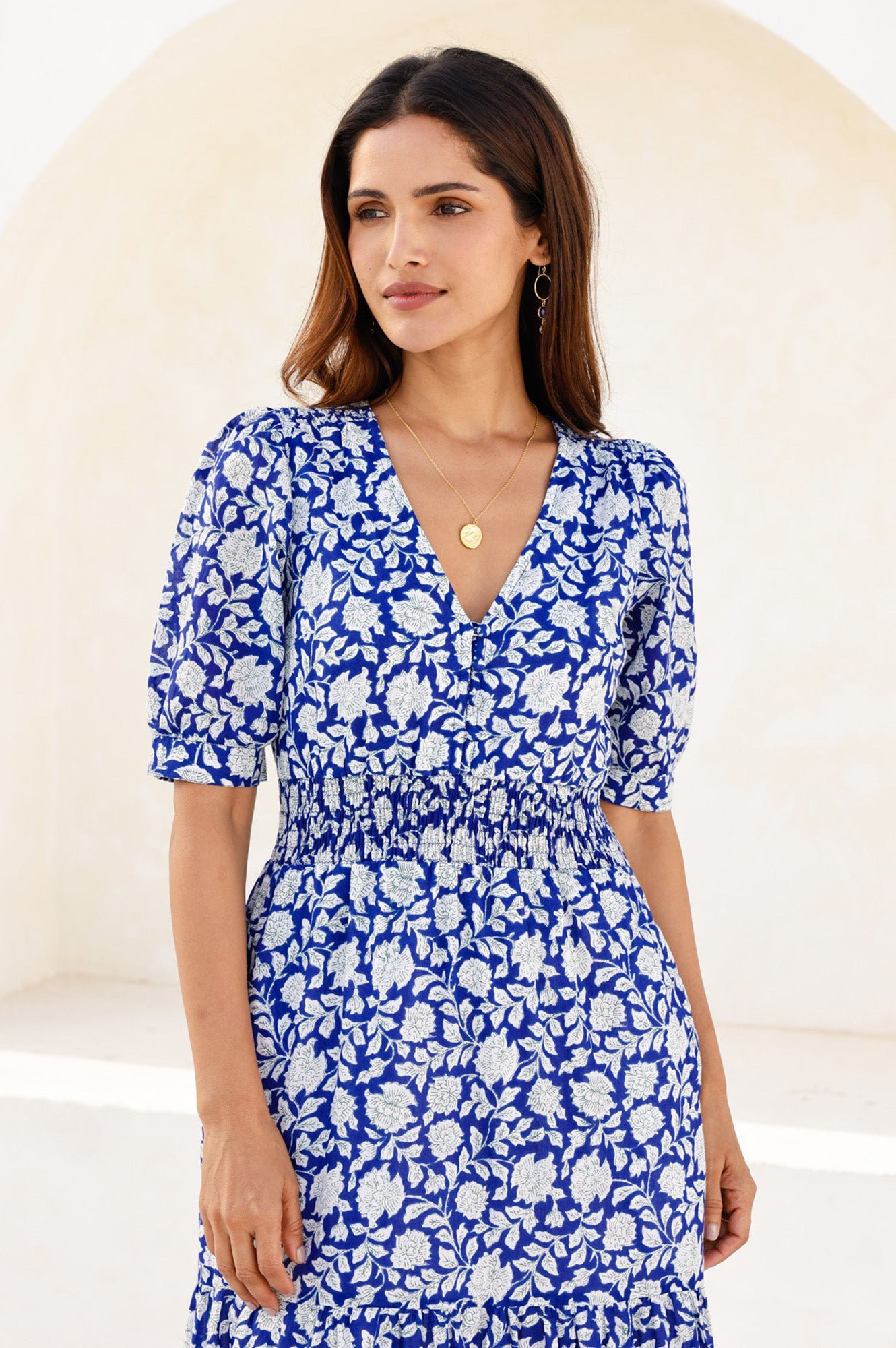Billie Short Sleeve Organic Cotton Dress | Blue/White - Image 2