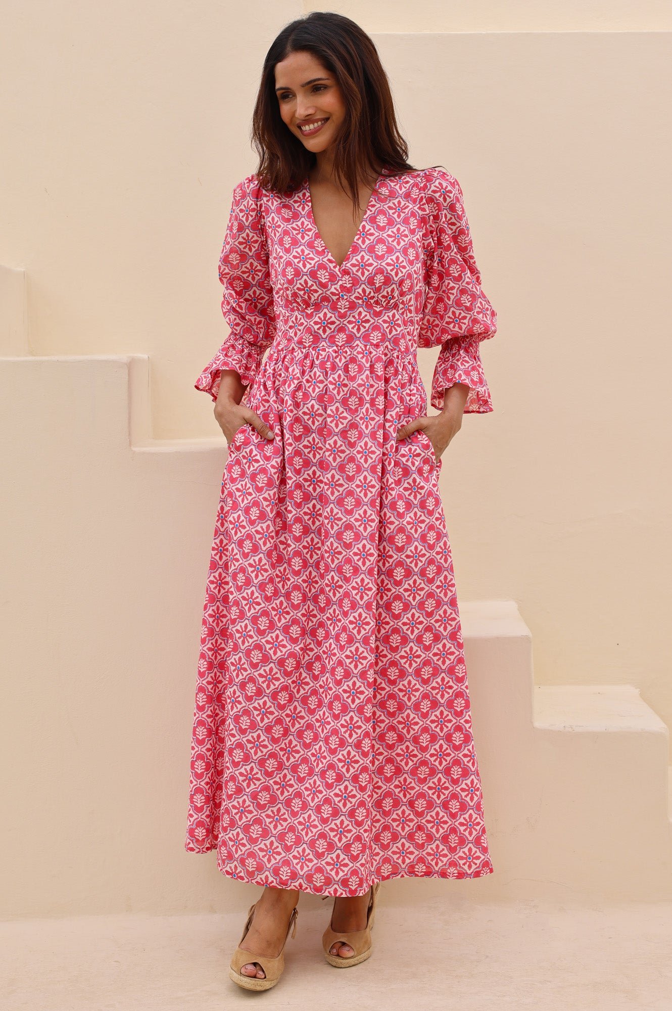 Chloe Organic Cotton Dress | Pink/White