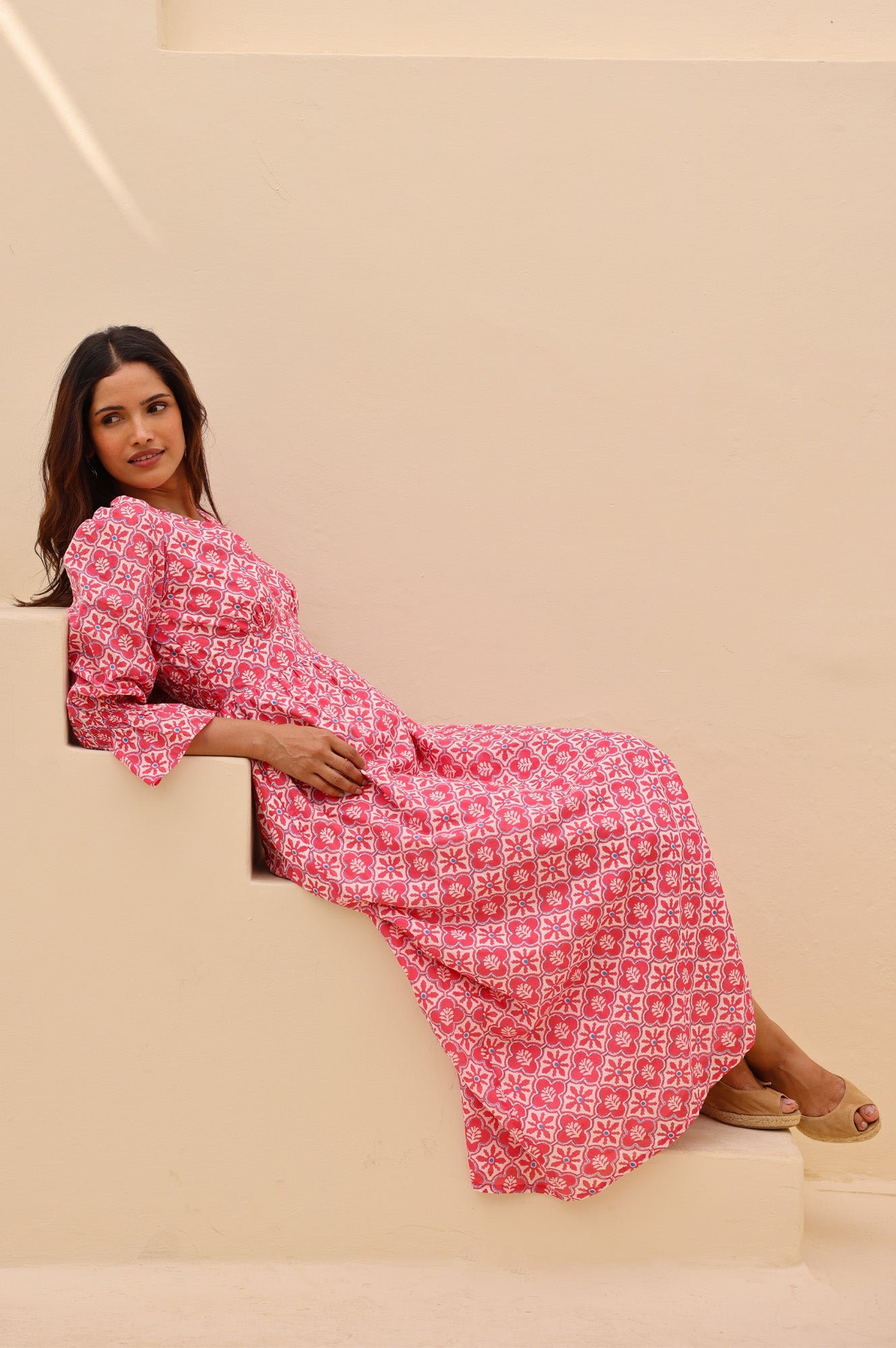 Chloe Organic Cotton Dress | Pink/White - Image 6