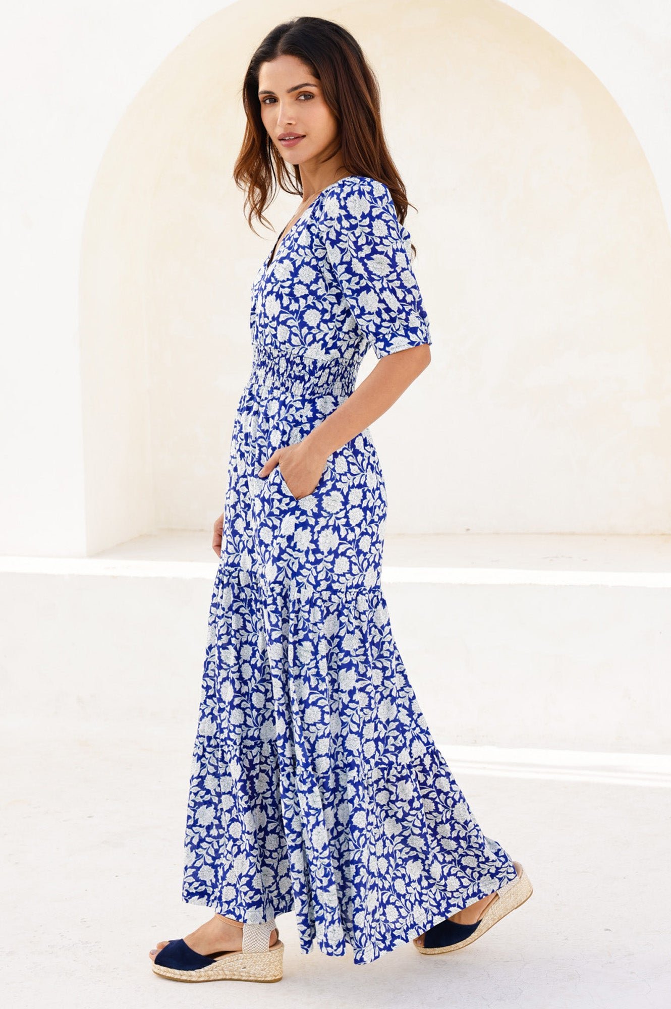 Billie Short Sleeve Organic Cotton Dress | Blue/White - Image 3