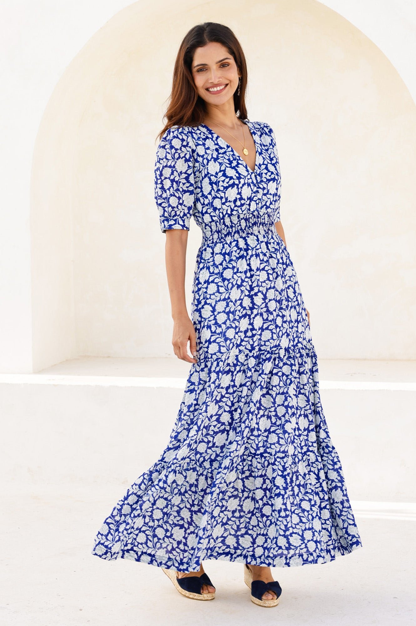 Billie Short Sleeve Organic Cotton Dress | Blue/White - Image 6