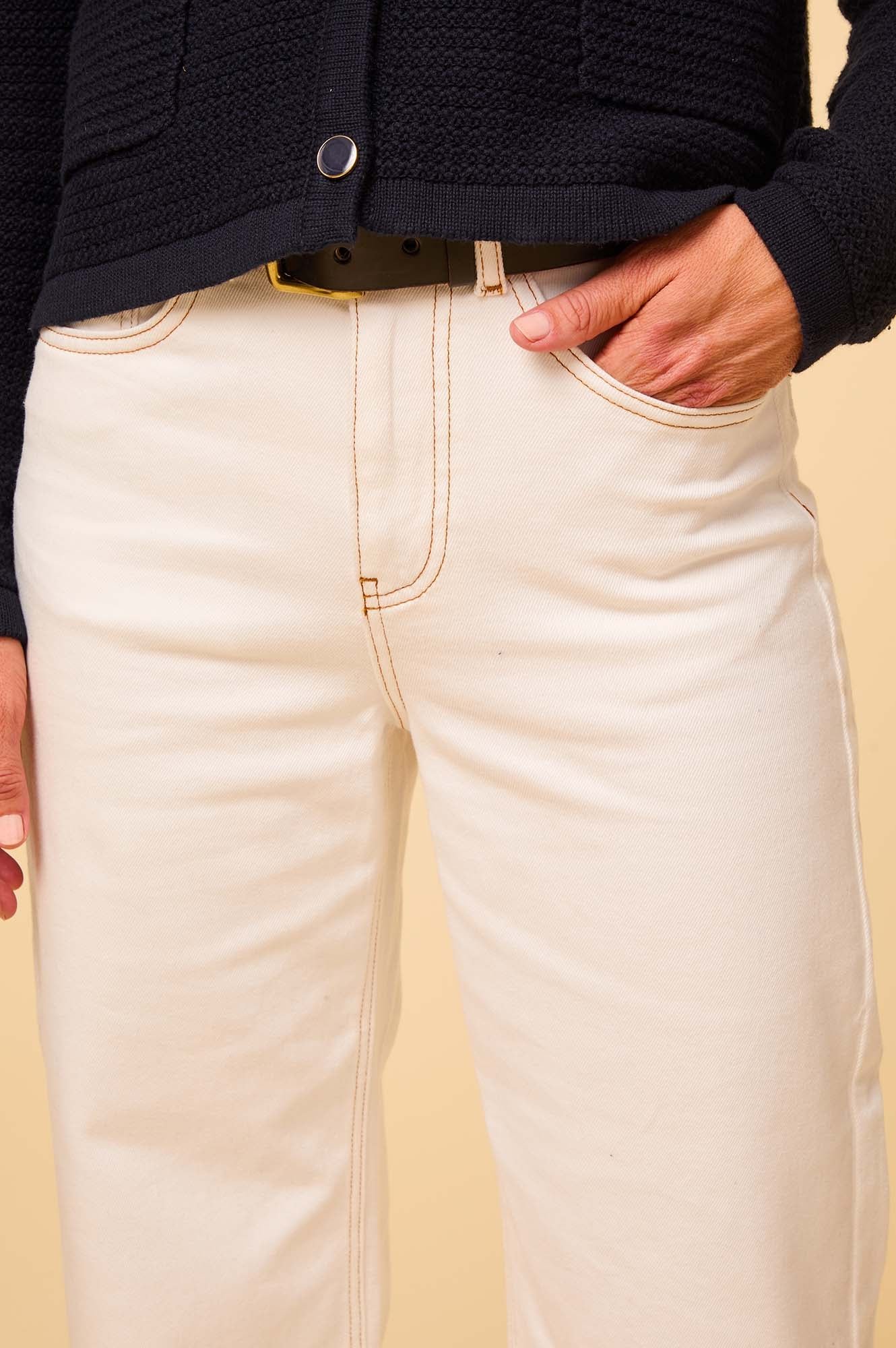 Denim Wide Leg Crop Jean | Ecru - Image 3