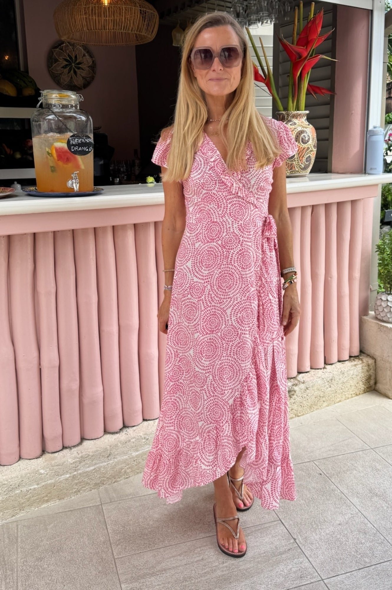Demi EcoVero™ Wrap Dress | White/Pink - Image 8