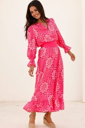 Maeve EcoVero™ Dress | Lace Floral Pink/White