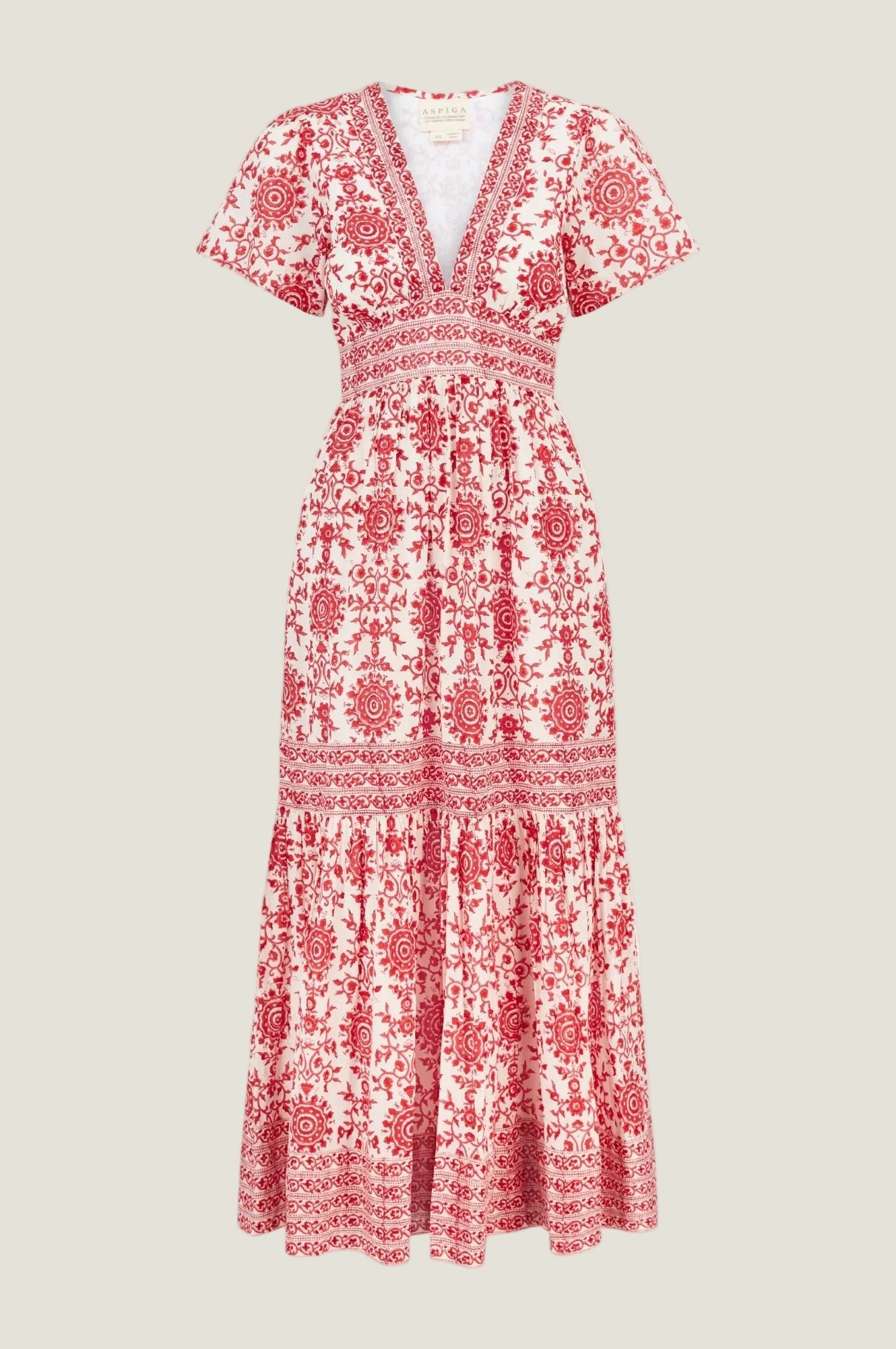 Pippa Organic Cotton Short Sleeve Block Print Dress | Red - Image 9